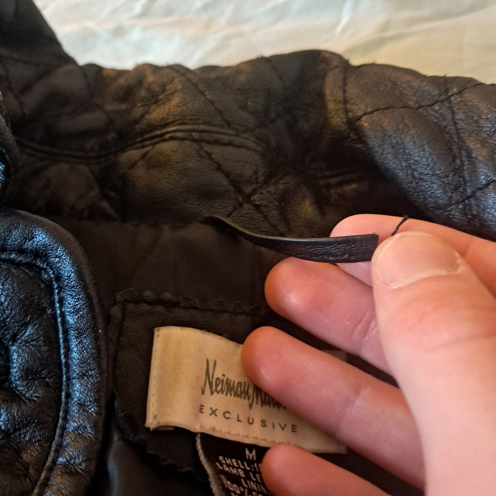 Neiman Marcus Exclusive Leather Jacket Women's Medium M Black Quilted Retro - Picture 7 of 12